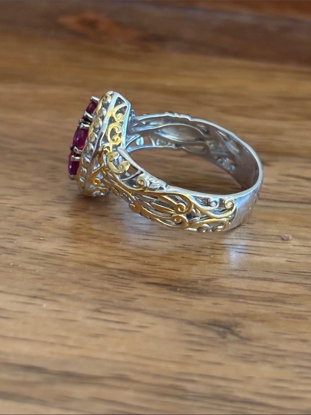 Sterling Silver 925 and 1.77 CT Burmese Ruby Pear-Shaped Cluster Ring SZ 9 - Picture 12 of 16